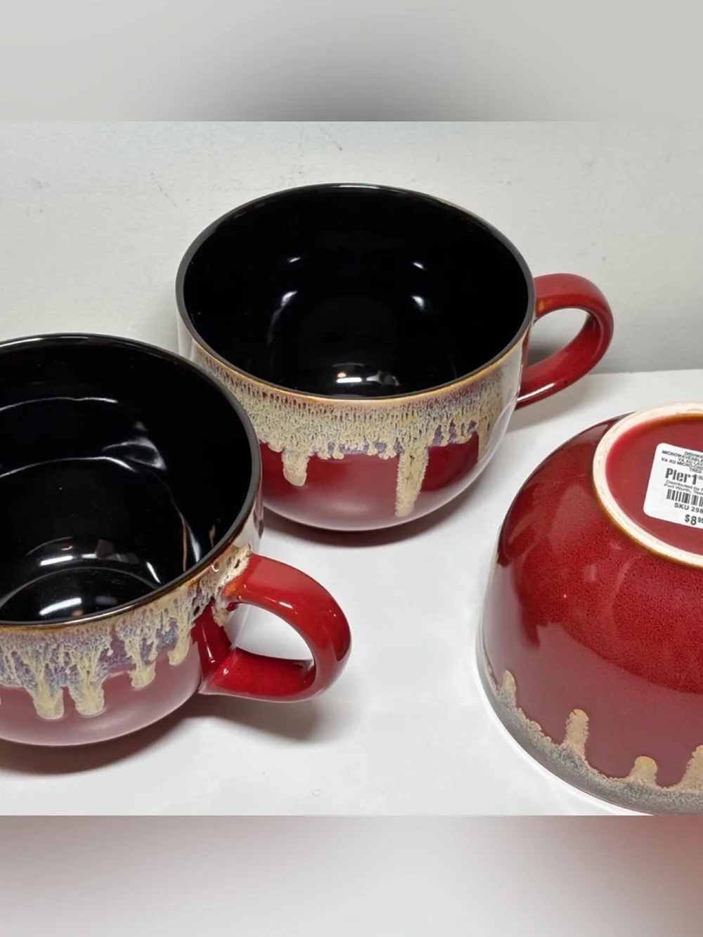 Pier 1 Imports Dripping Glaze Stoneware Oversized/Large Coffee Mugs Soup 3 Cups